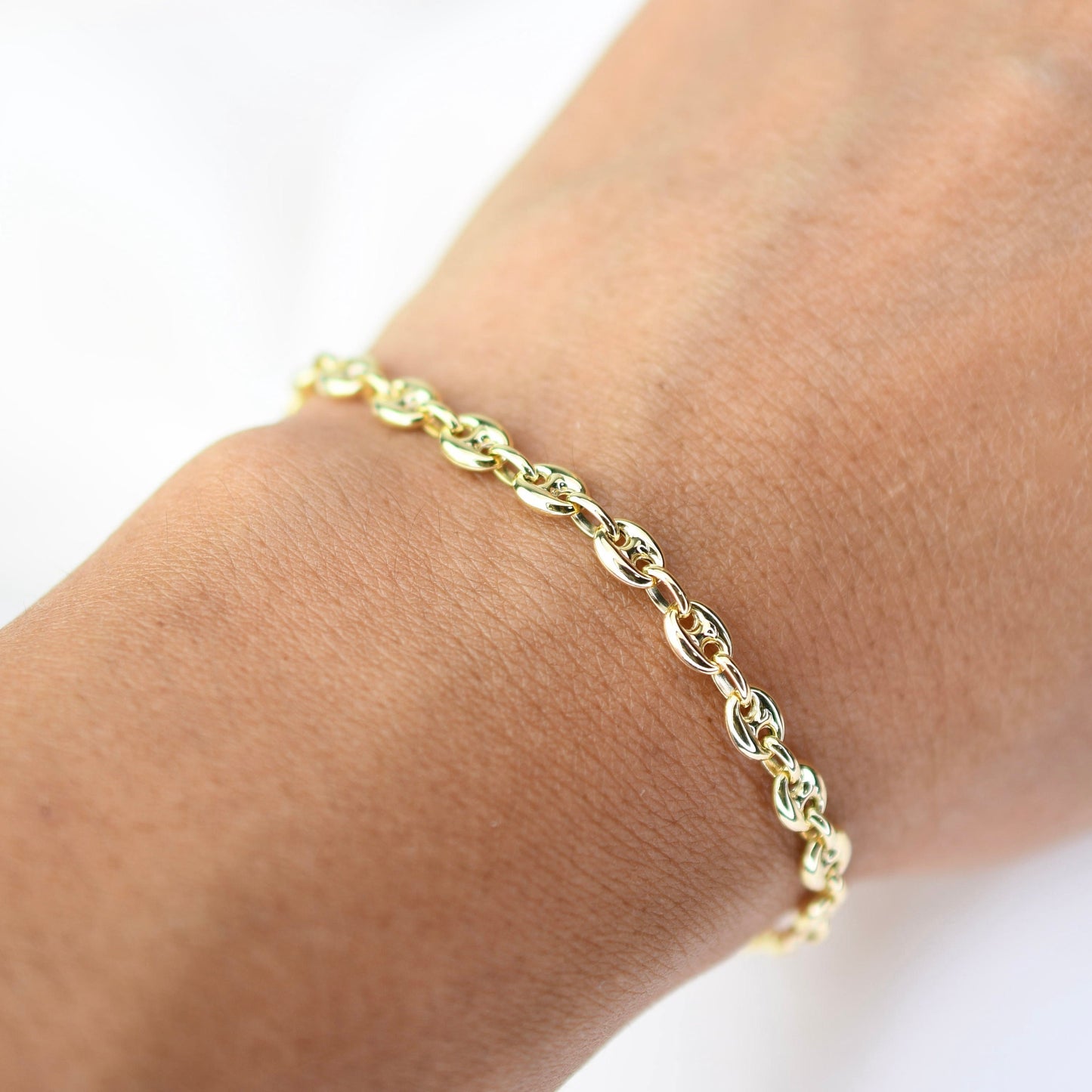 14K Gold Puffed Anchor Chain Bracelet