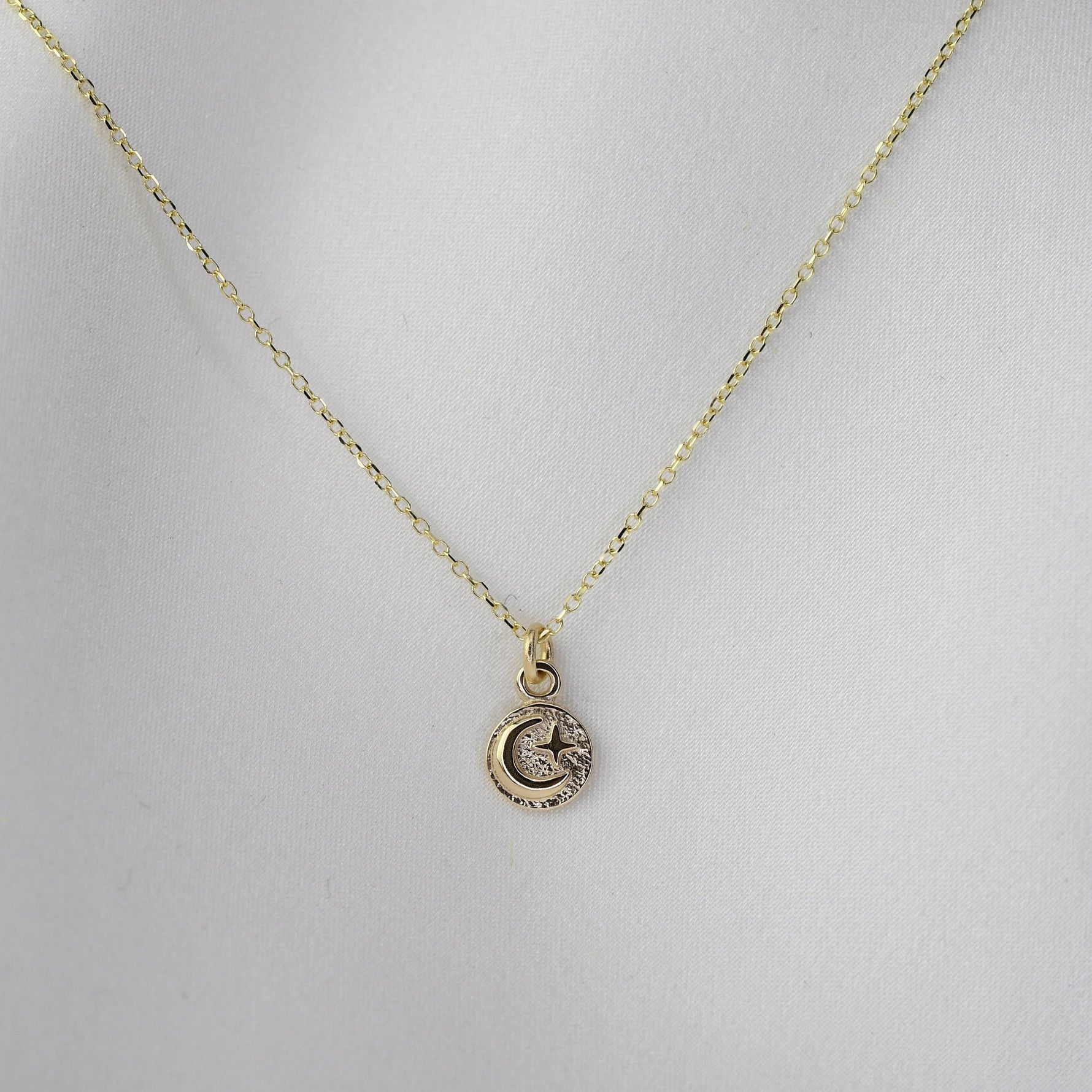 14K Gold Moon and Star Charm Necklace - Sash Jewelry