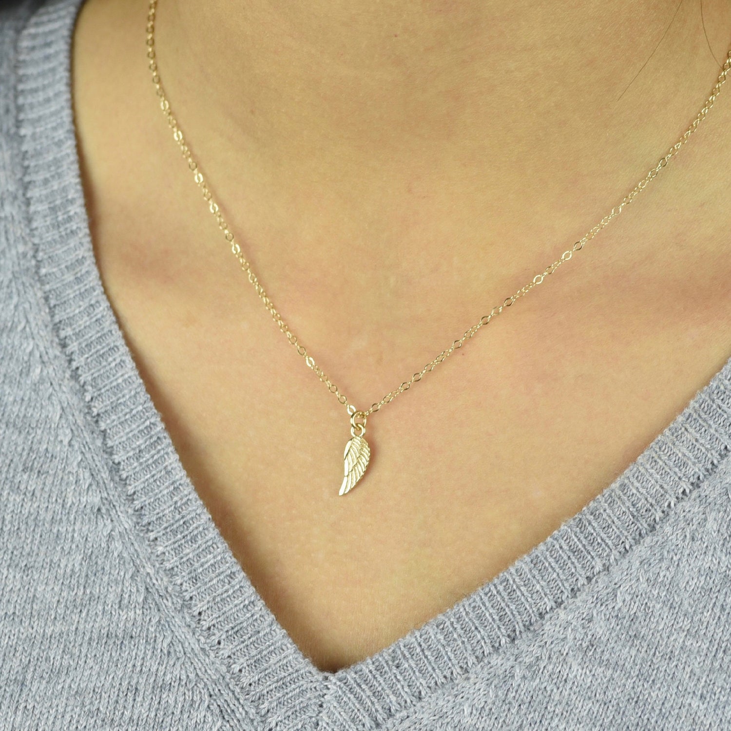 14K Solid Gold Angel Wing Necklace