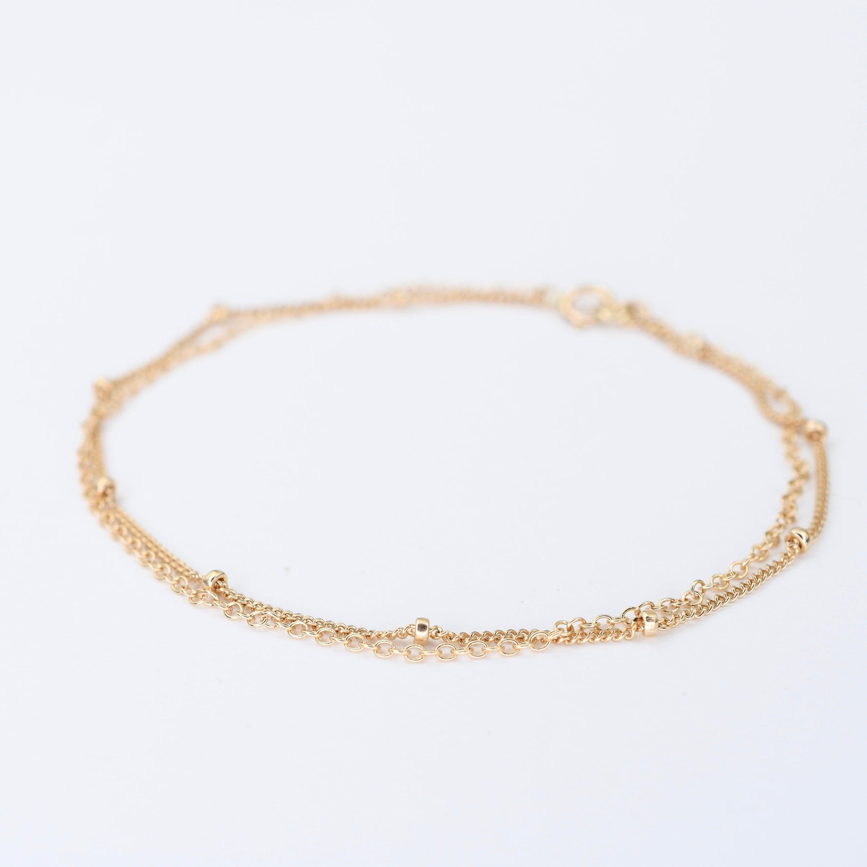 14K Gold Double Chain Bracelet – Cable & Satellite Chain - Sash Jewelry