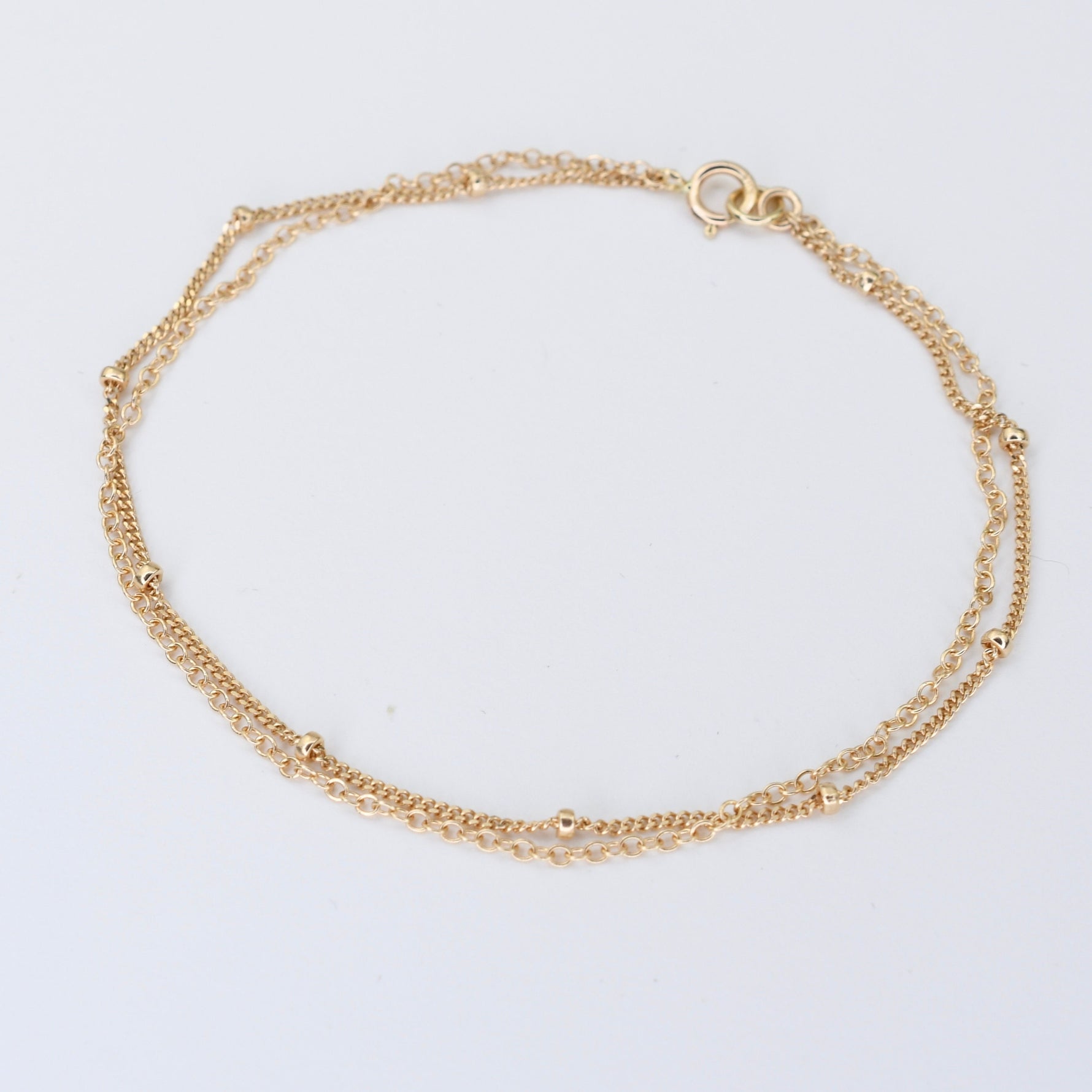 14K Gold Double Chain Bracelet – Cable & Satellite Chain - Sash Jewelry