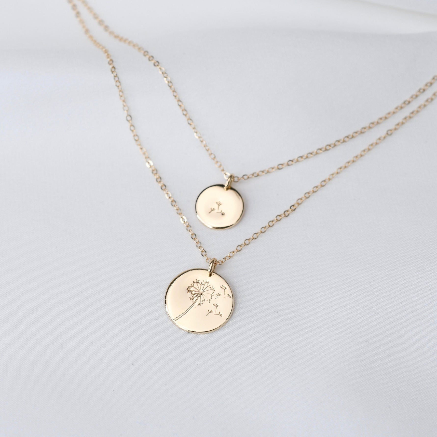 14K Gold Mother Daughter Dandelion Necklace Set - Sash Jewelry