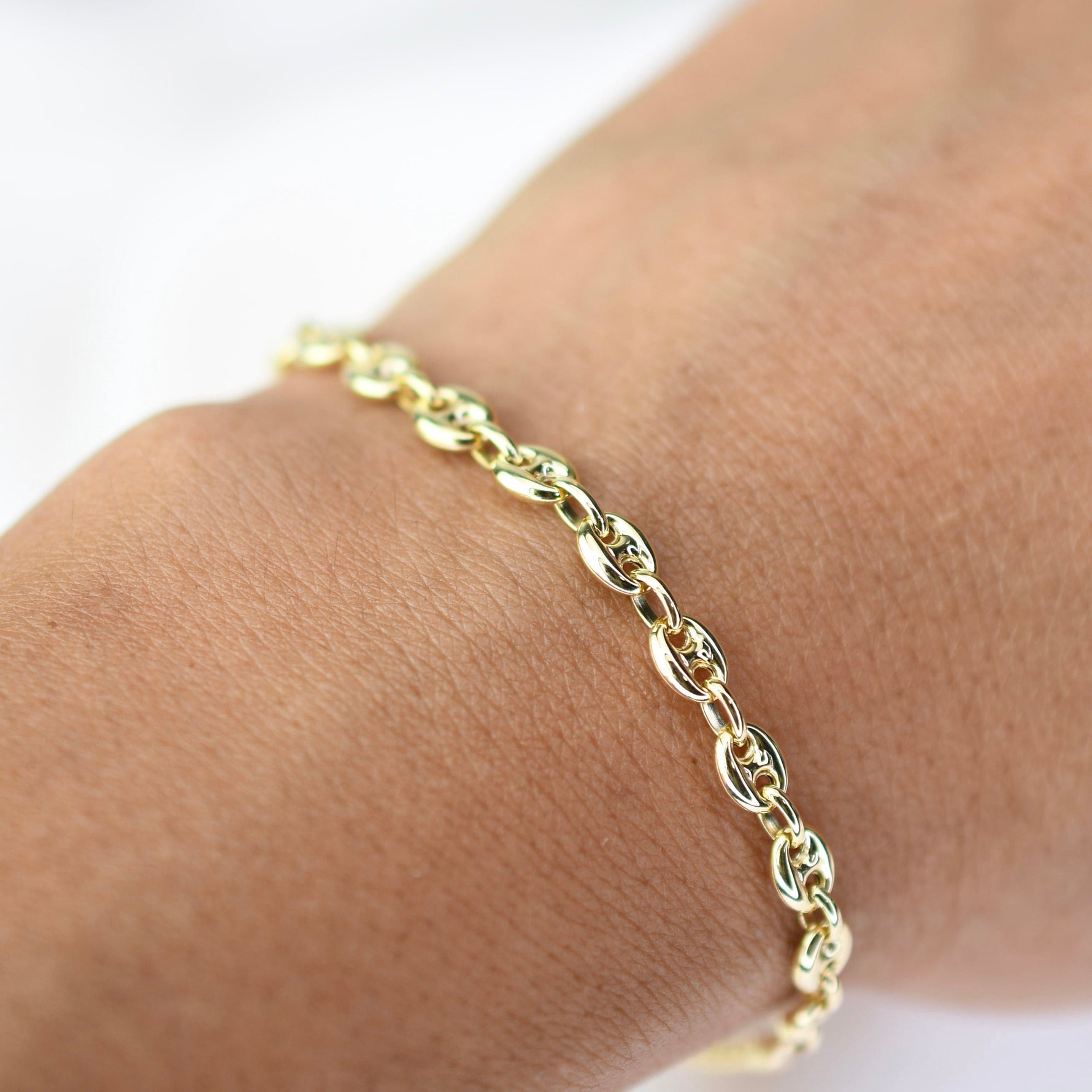 14K Gold Puffed Anchor Chain Bracelet - Sash Jewelry