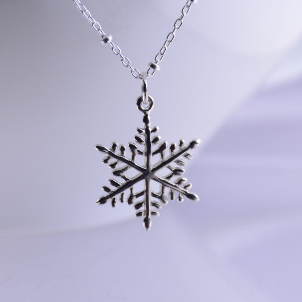 Snowflake necklace, Sterling silver snowflake pendant - Sash Jewelry