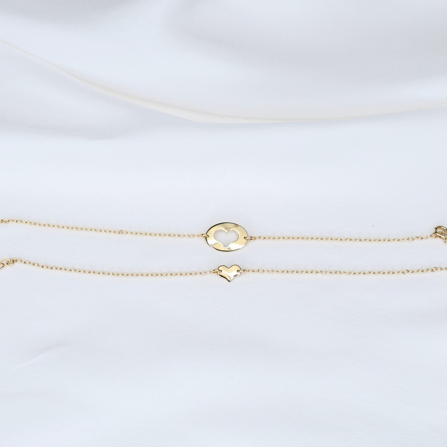 Mother Daughter Bracelet Set – 14K Gold Heart Charm Bracelets