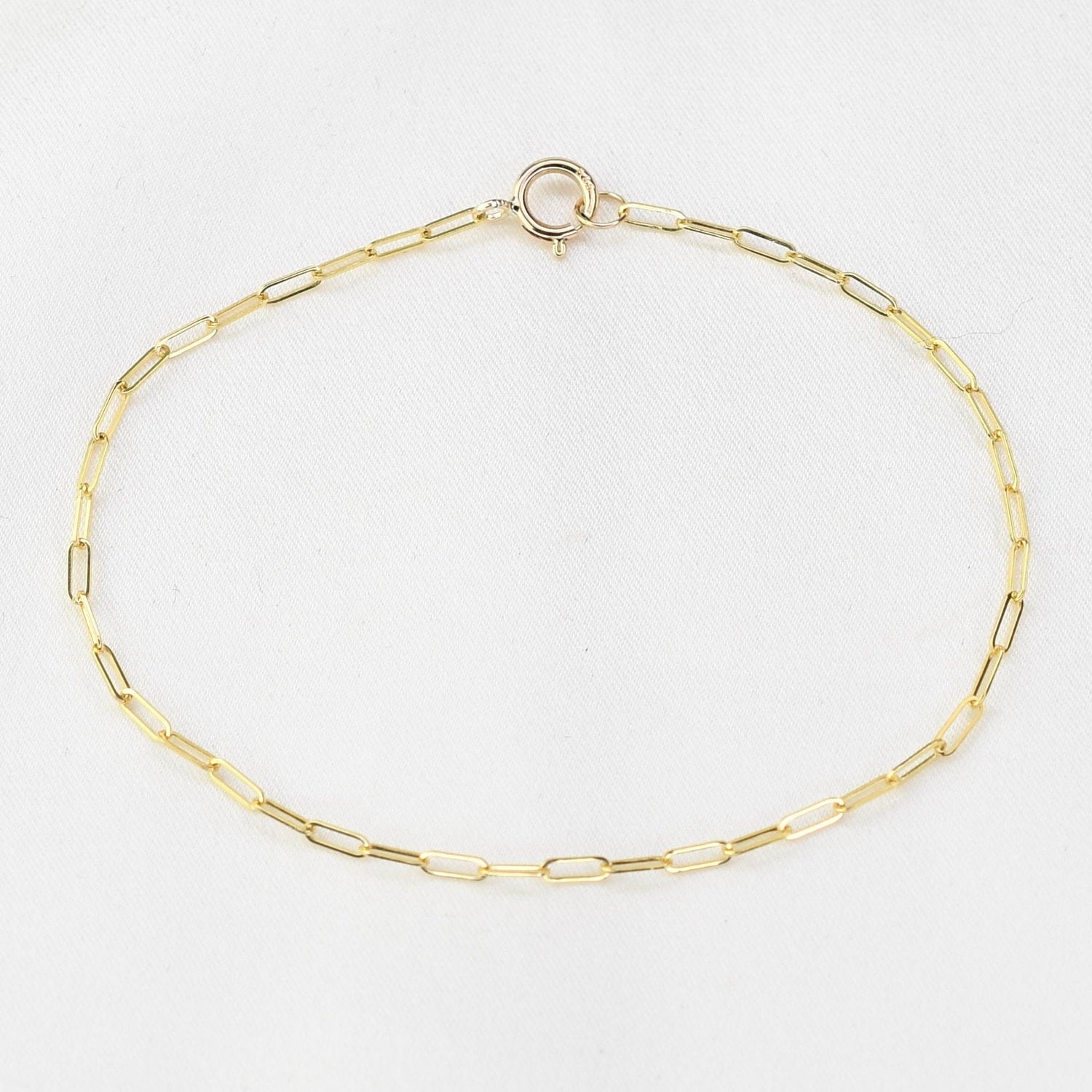 14K Yellow Gold Paper Clip Chain Bracelet 