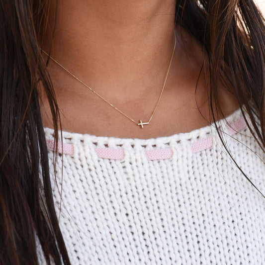 14k gold sideway cross necklace 