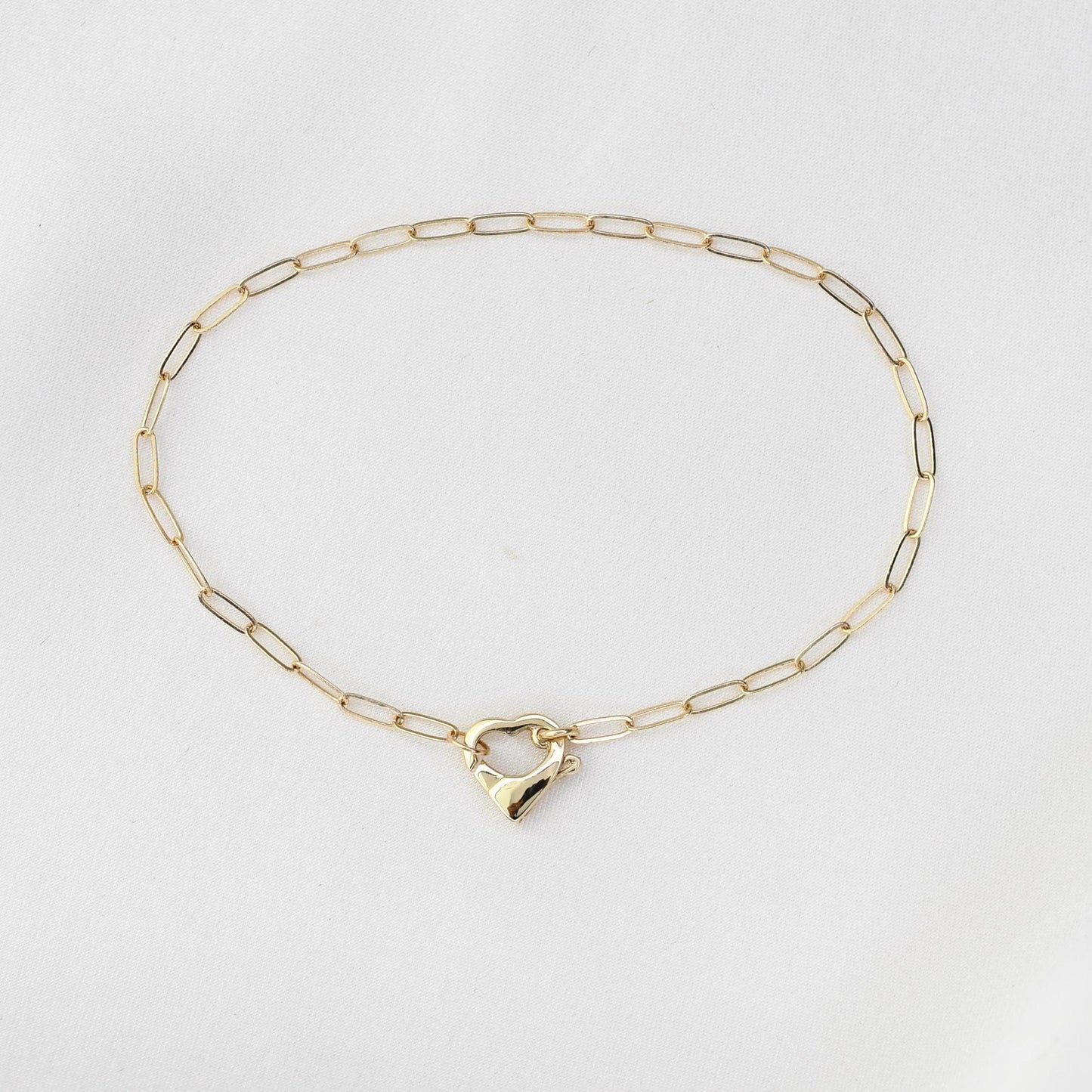 14K Gold Paperclip Bracelet with Heart Clasp