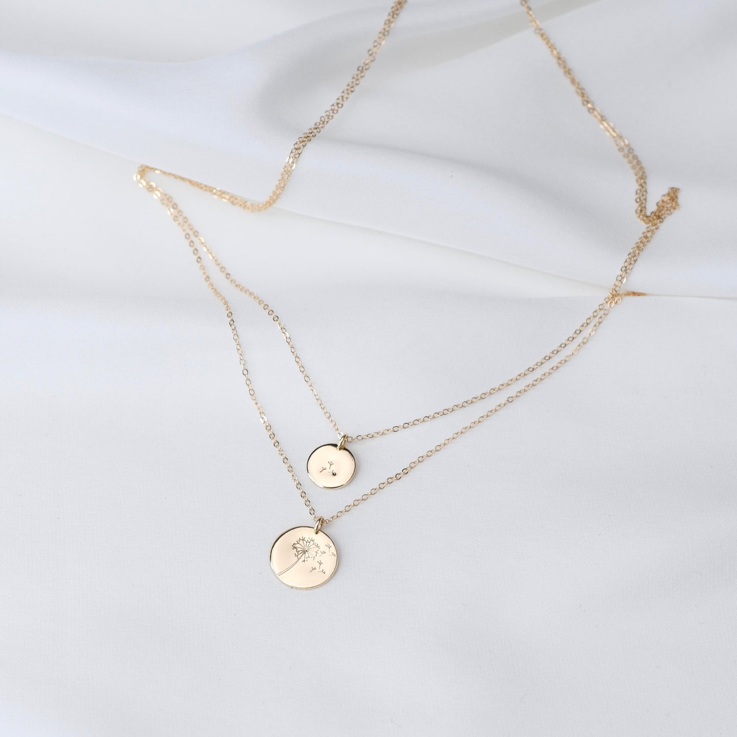 14K Gold Mother Daughter Dandelion Necklace Set