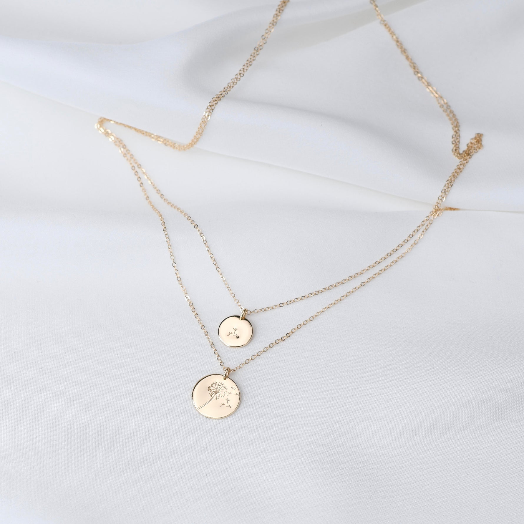14K Gold Mother Daughter Dandelion Necklace Set - Sash Jewelry