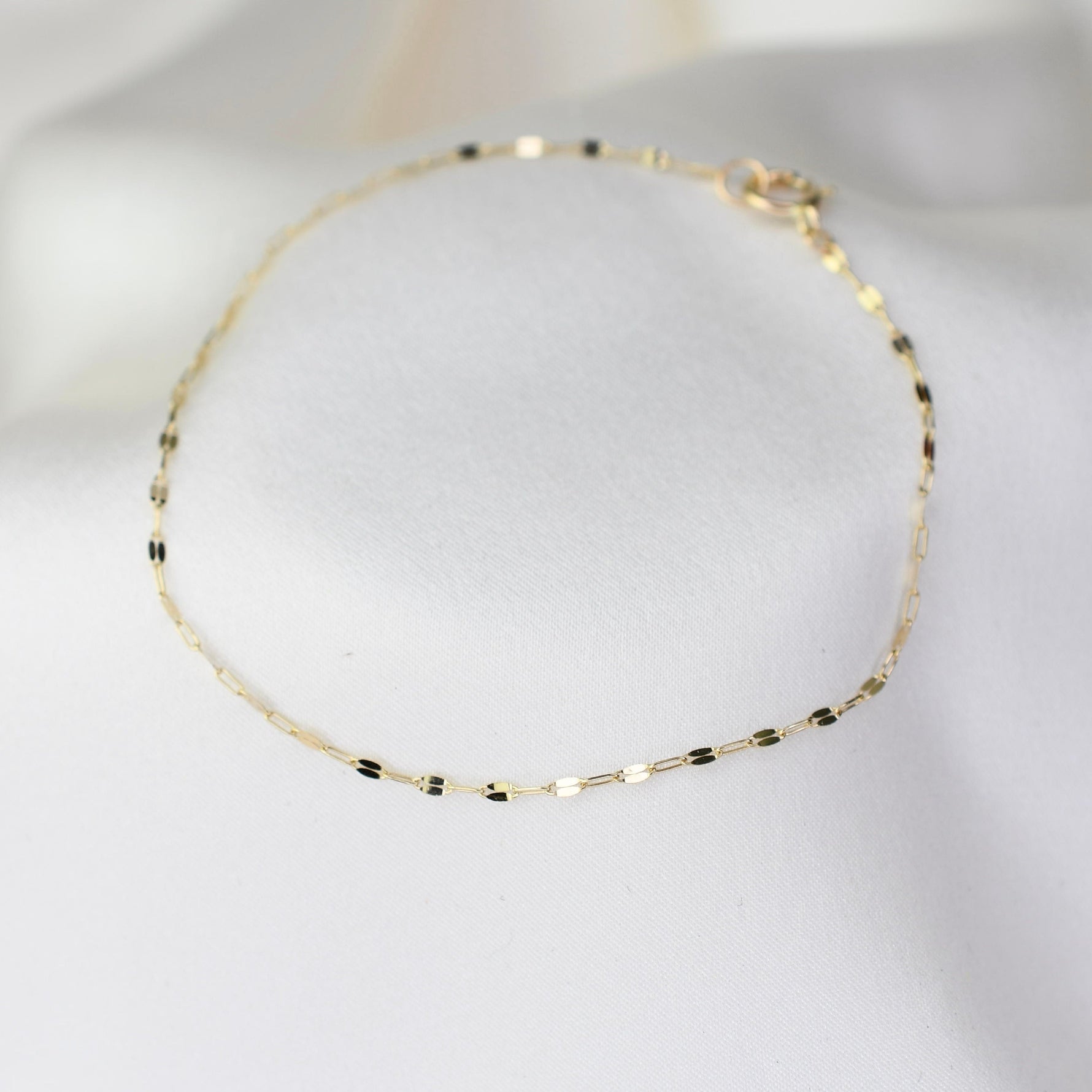 14K Solid Gold Dapped Link & Drawn Cable Chain Bracelet - Sash Jewelry