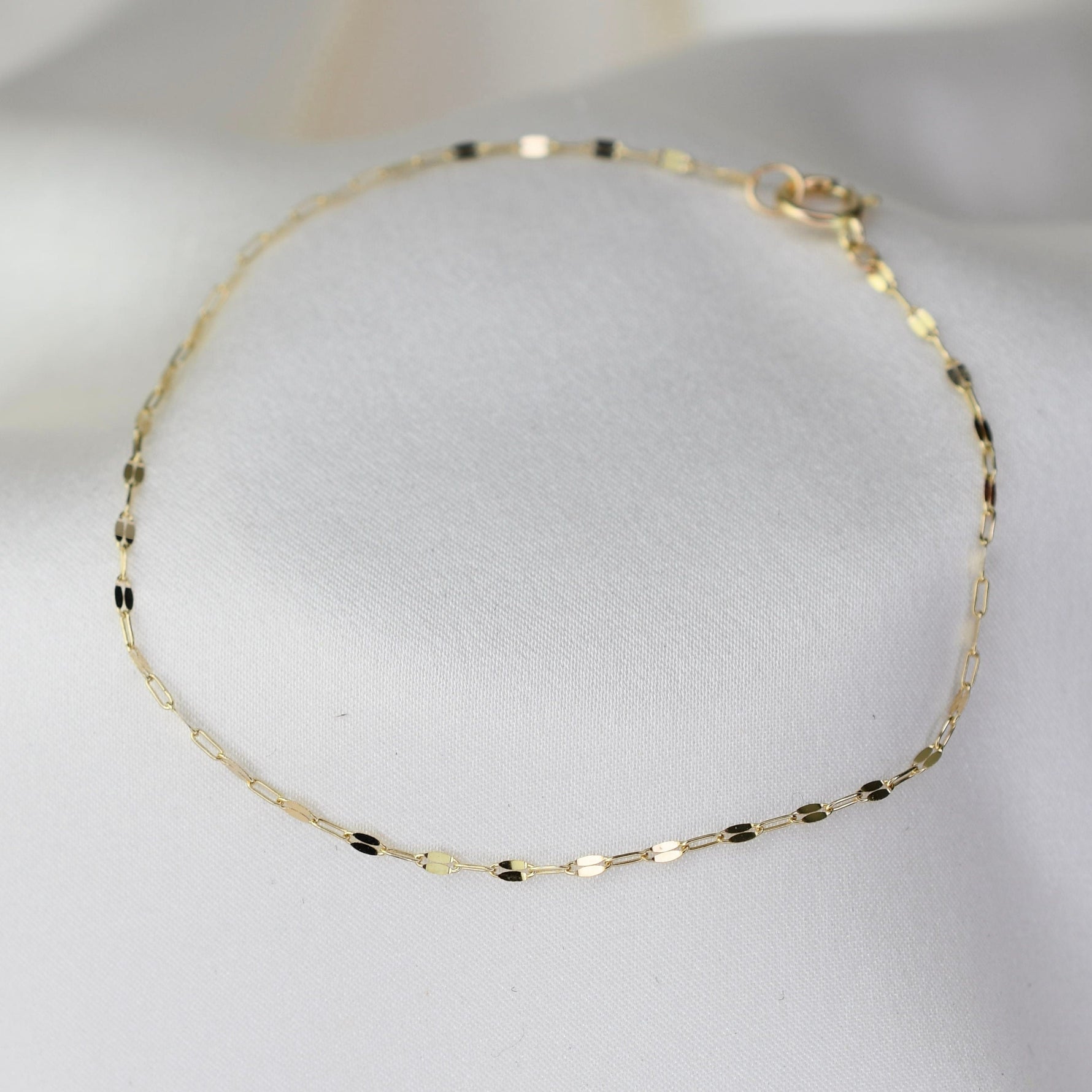 14K Solid Gold Dapped Link & Drawn Cable Chain Bracelet - Sash Jewelry
