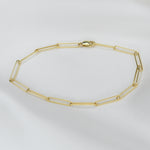 Solid 14K gold paper clip chain bracelet with lobster clasp