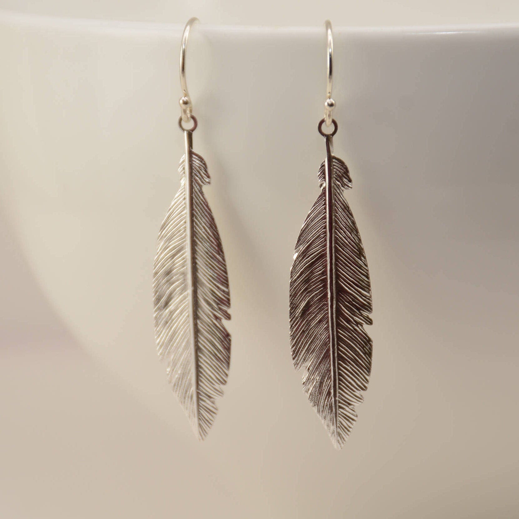 Sterling Silver Feather Earrings: Delicate Dangle Charm - Sash Jewelry