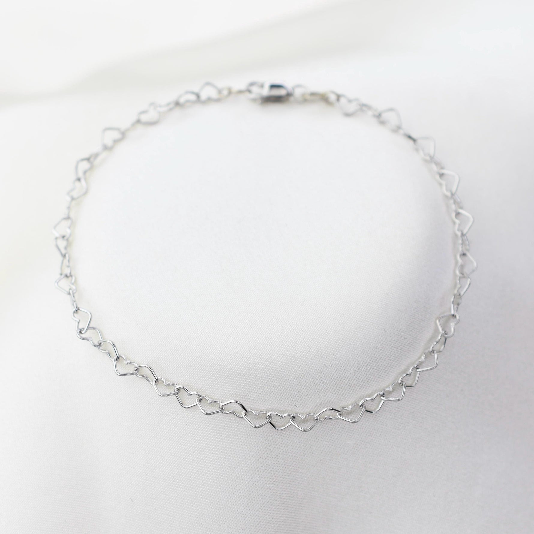 14k White Gold Heart Chain Bracelet - Sash Jewelry