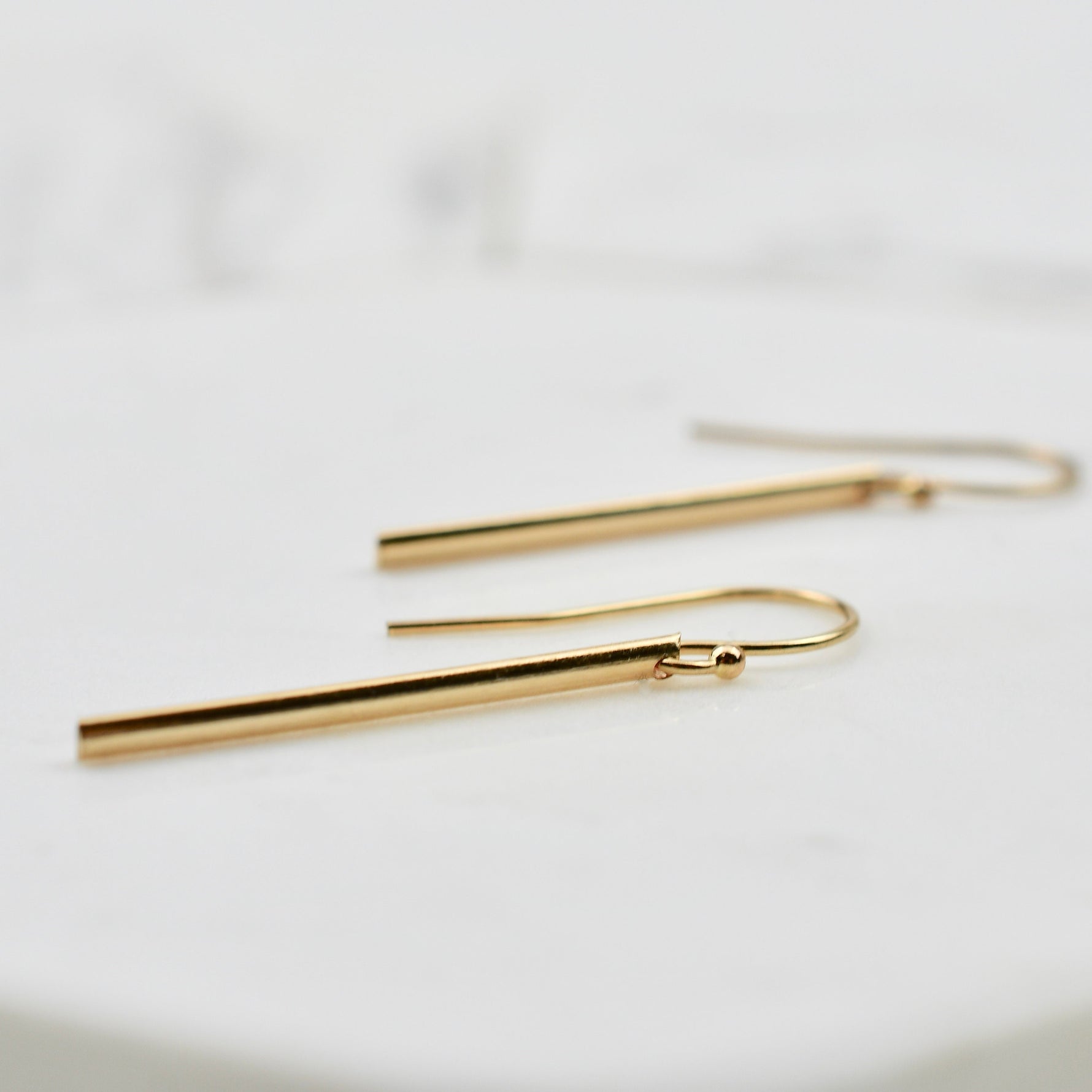 Gold bar earrings. Minimal Bar Earrings. 14K gold bar earrings. Bar earrings. - Sash Jewelry