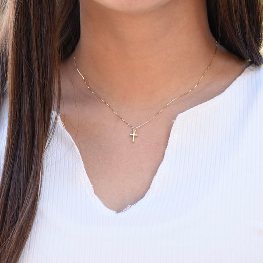 14K Gold Tiny Cross Necklace