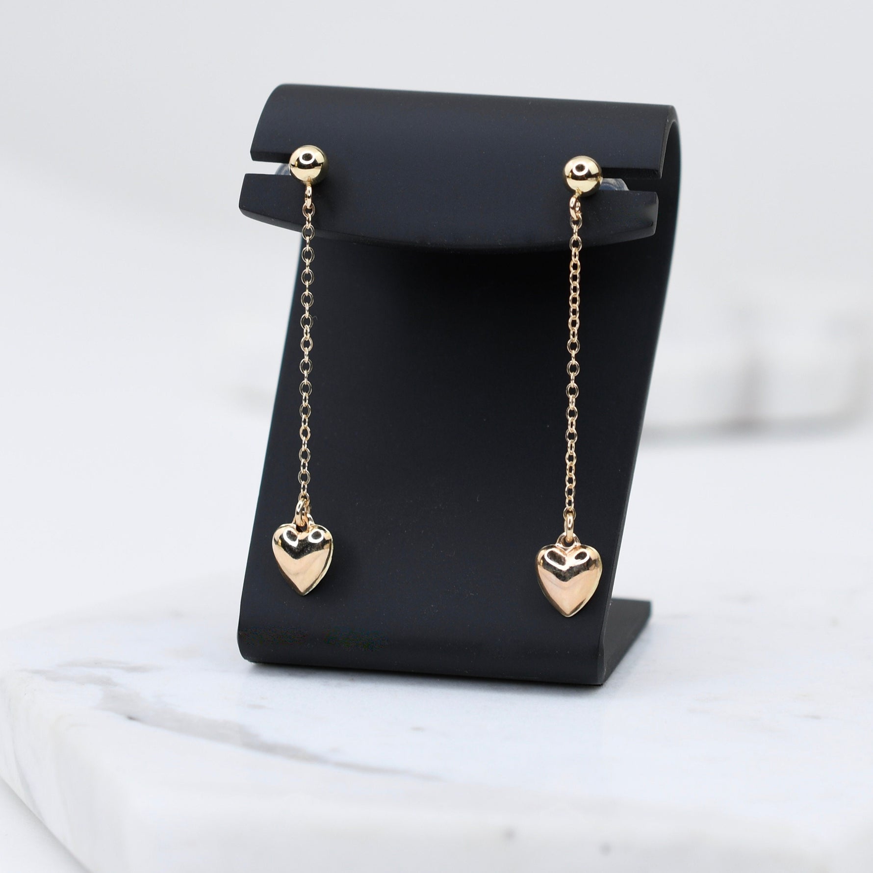 14K Solid Gold Heart Drop Earrings – Minimalist Gold Jewelry Gift - Sash Jewelry