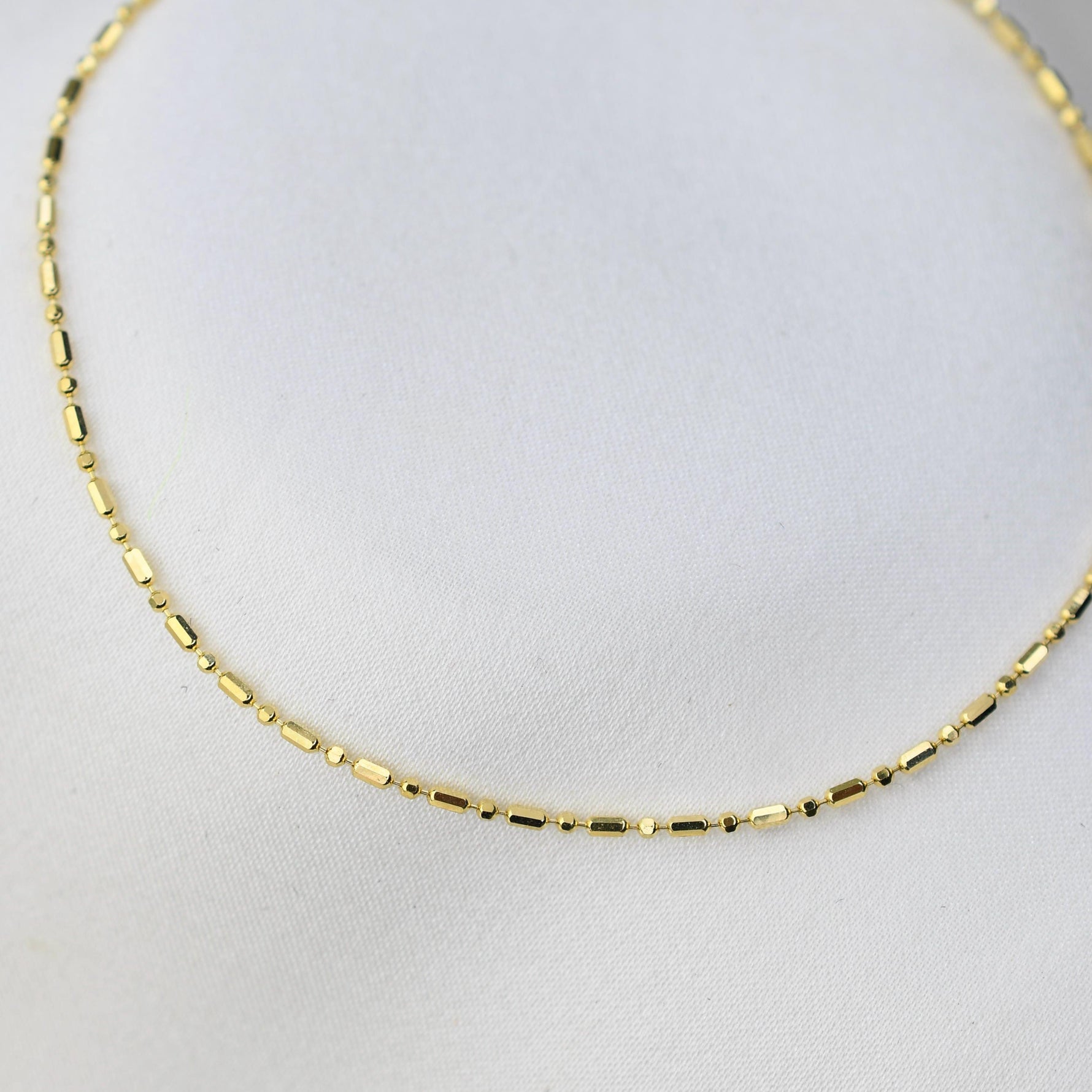 14K Gold 0.9mm Alternating Cylinder and Round Bead Chain Bracelet - Sash Jewelry
