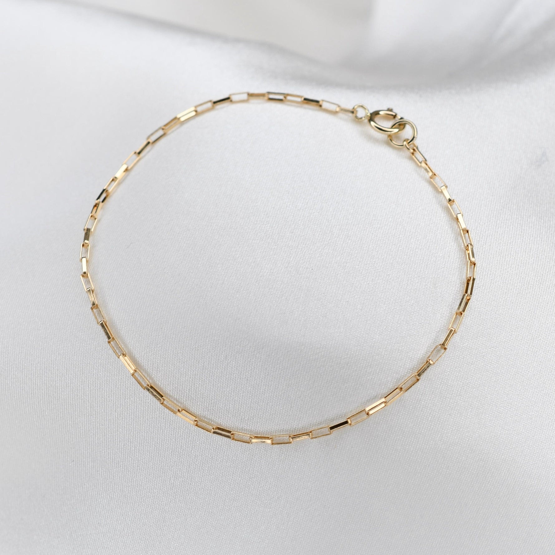 dainty 14K gold chain bracelet rectangle box links