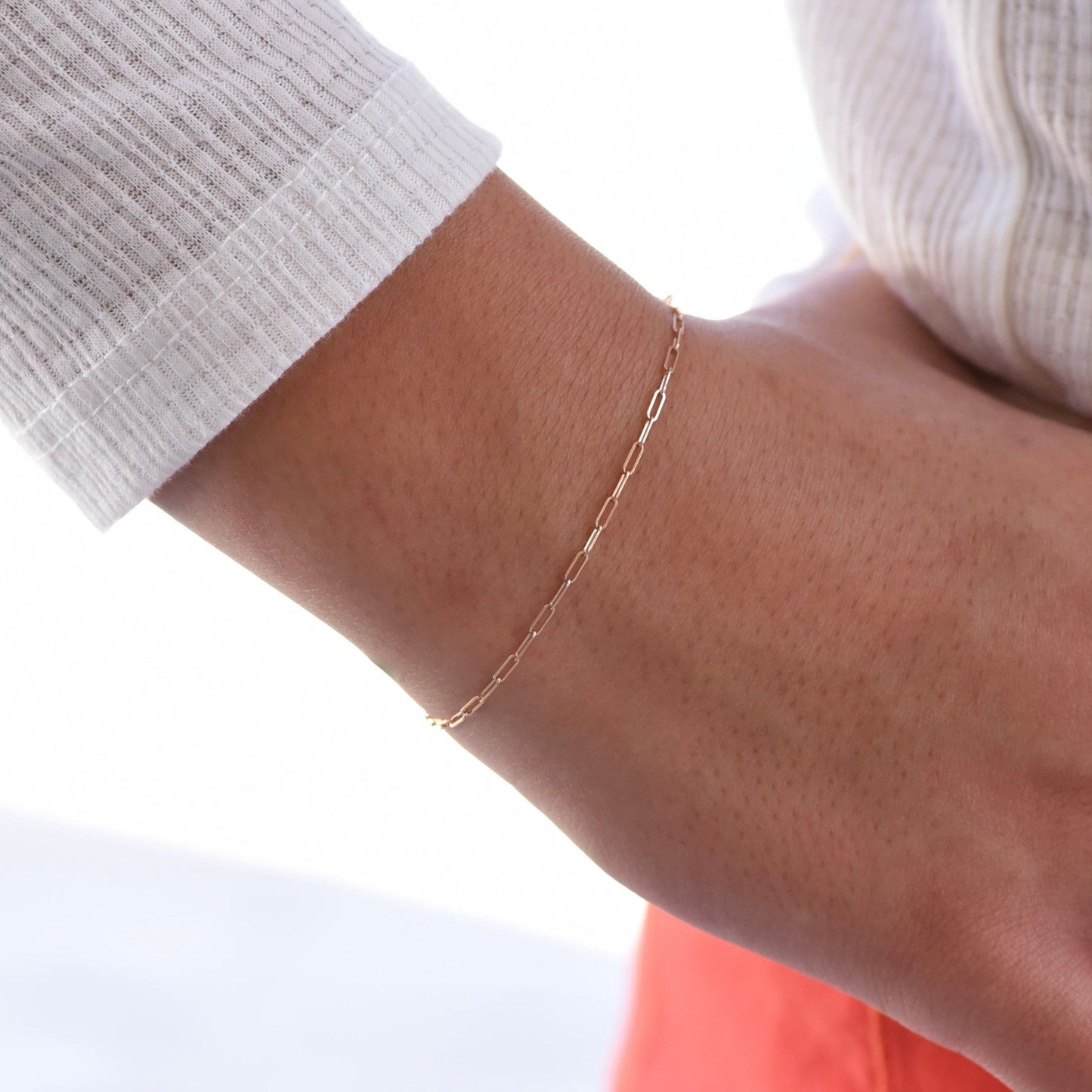 14K Gold Paper Clip Chain Bracelet - 1.5mm Solid Gold