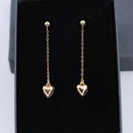 14K Solid Gold Heart Drop Earrings – Minimalist Gold Jewelry Gift - Sash Jewelry