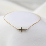 14K Solid Gold Side Cross Bracelet: Minimalist Christian Jewelry - Sash Jewelry