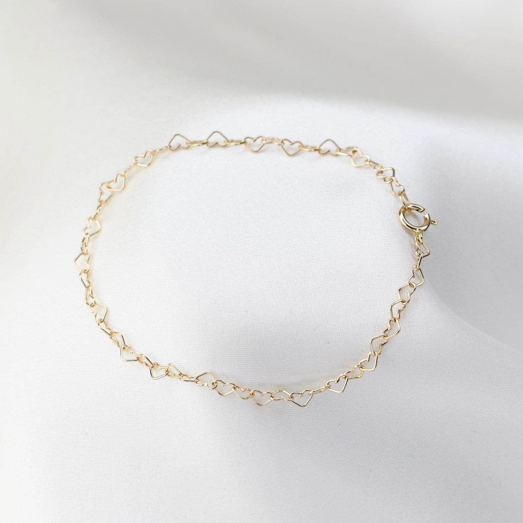 14K Gold Heart Chain Bracelet - Sash Jewelry