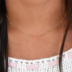 14K Gold Cylinder & Round Bead Necklace – Delicate Layering Jewelry - Sash Jewelry