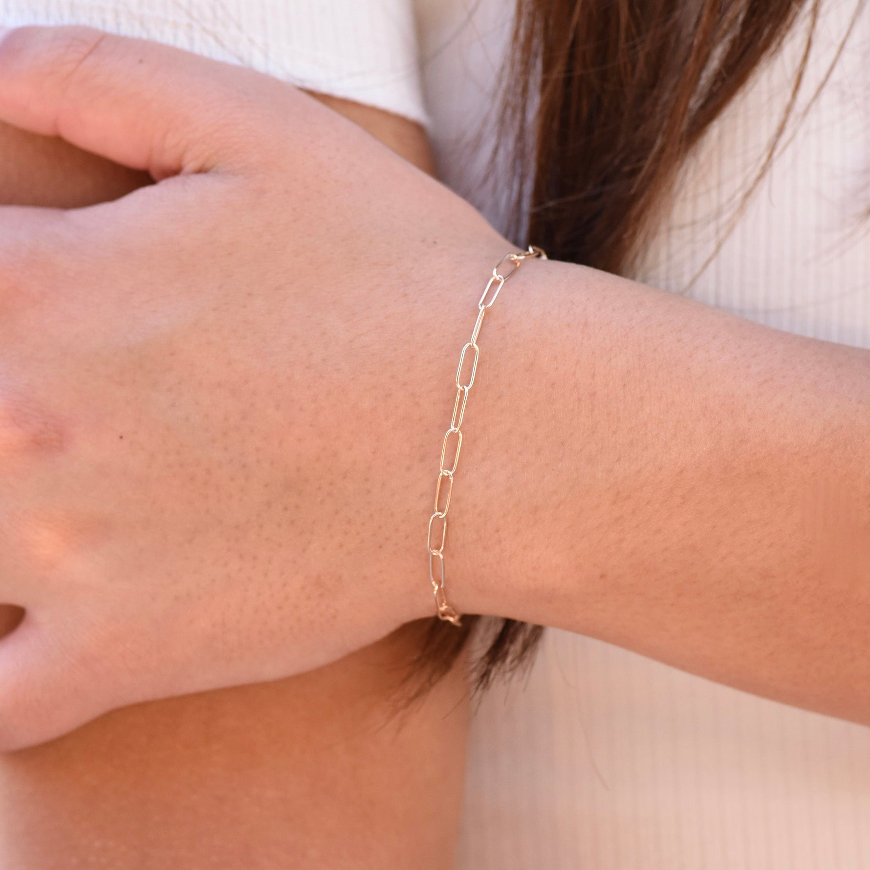 14K Gold Paper Clip Chain Bracelet