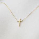 14K Gold Dainty Tiny Cross Necklace — Delicate Floating Cross Necklace - Sash Jewelry