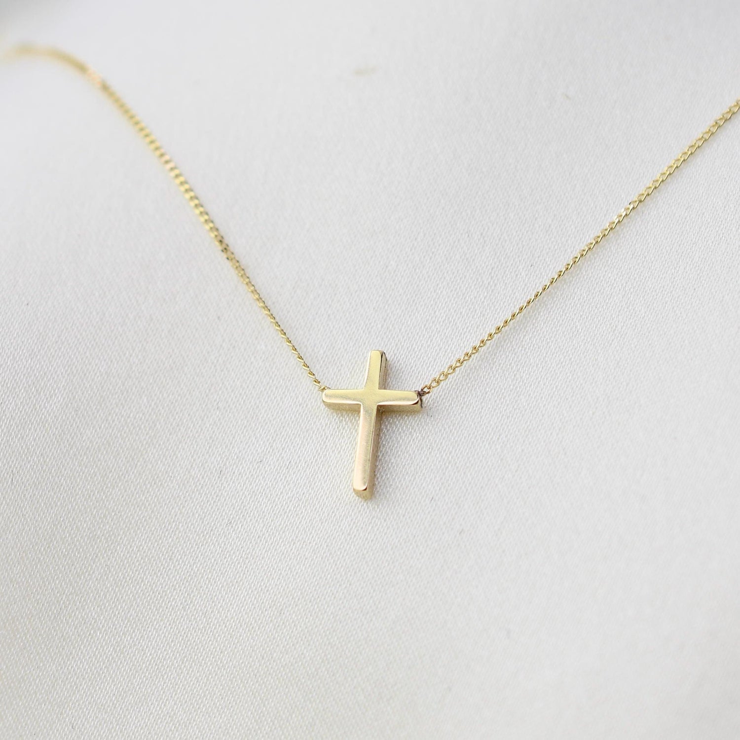 14K Gold Dainty Tiny Cross Necklace — Delicate Floating Cross Necklace - Sash Jewelry