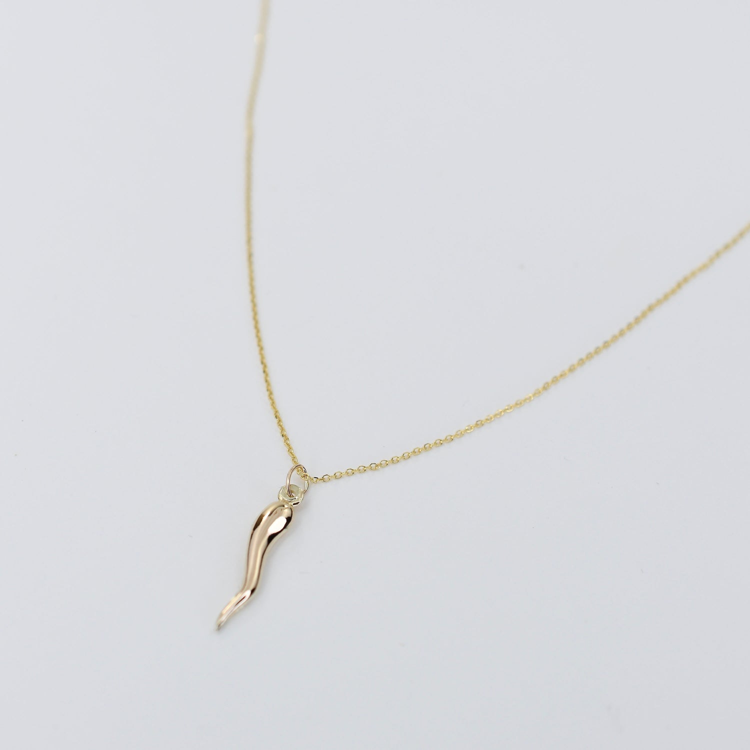 minimalist lucky horn necklace in 14K gold