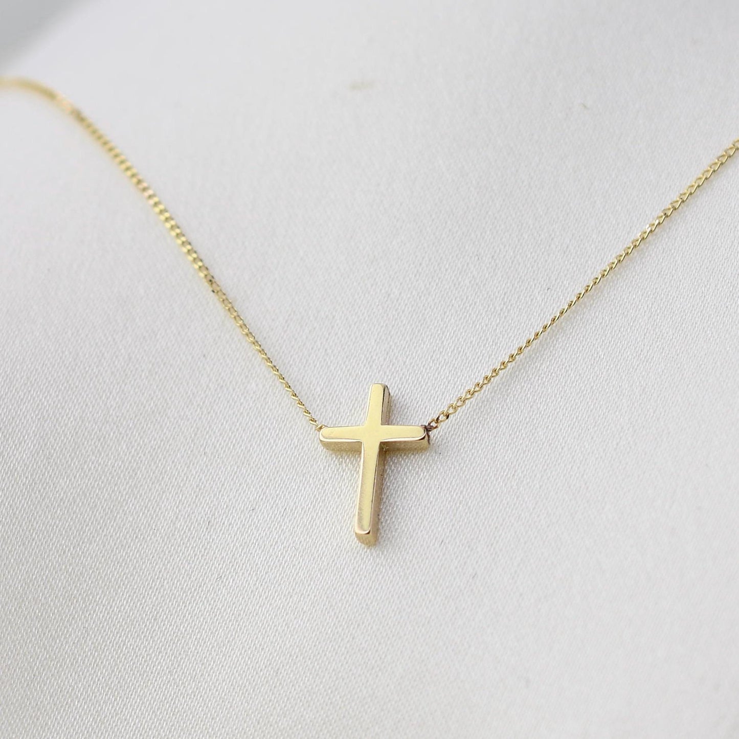 14K Gold Dainty Tiny Floating  Cross Necklace