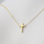 14K Gold Dainty Tiny Cross Necklace — Delicate Floating Cross Necklace - Sash Jewelry