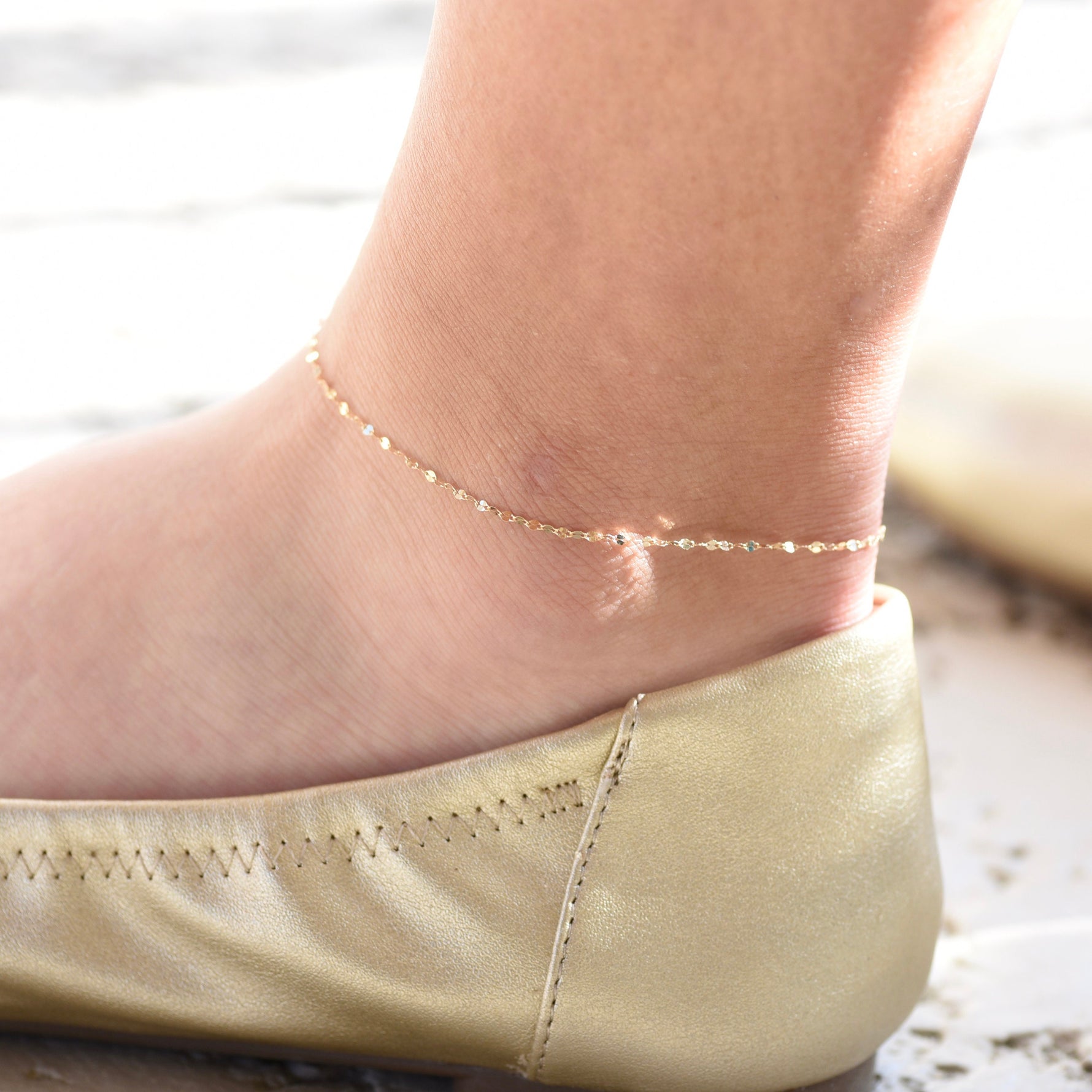 Sparkle Dainty 14K Gold Chain Anklet, Ultra delicate anklet - Sash Jewelry