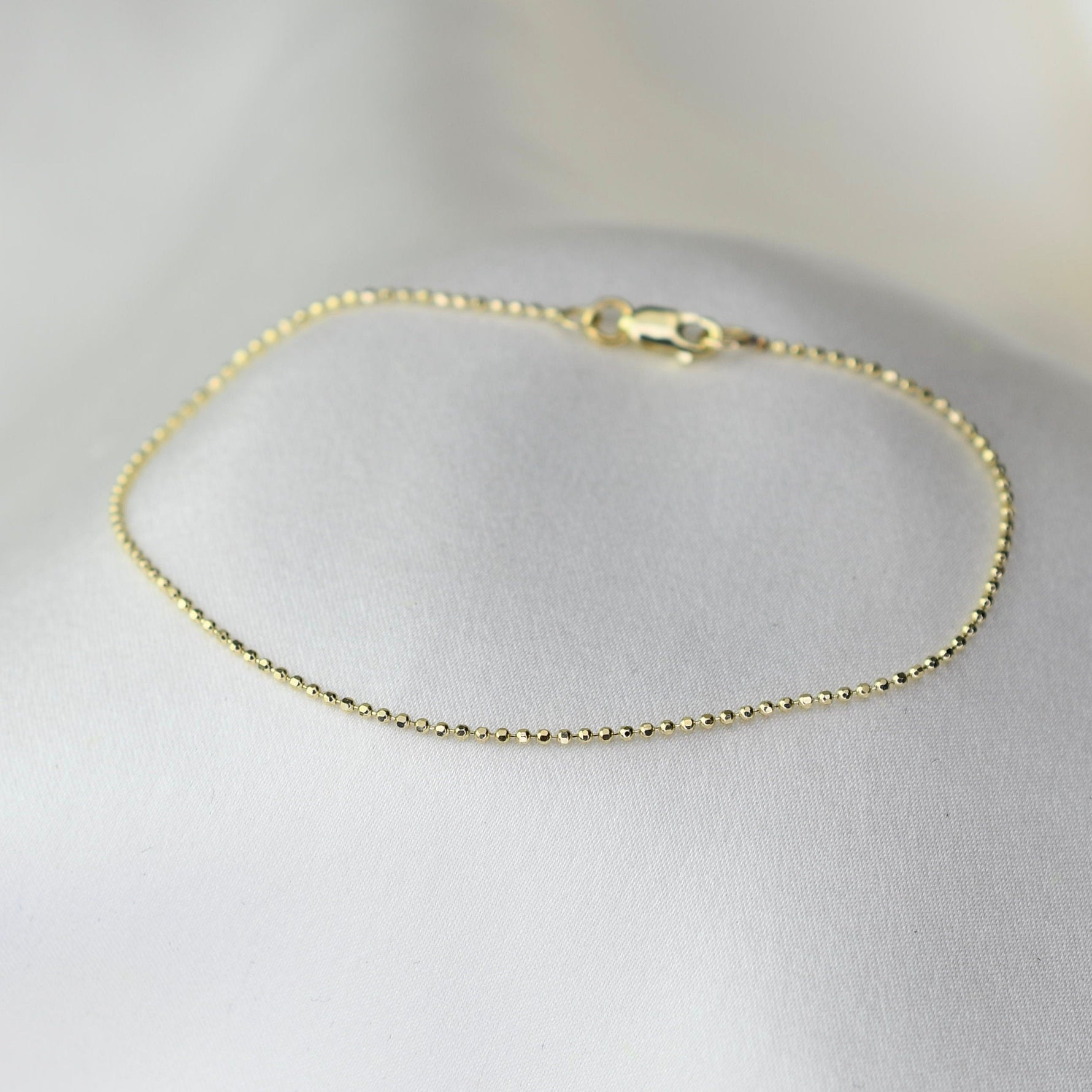 14K Gold Diamond Cut Bead Chain Bracelet - 1.1mm Bead Chain Bracelet - Sash Jewelry