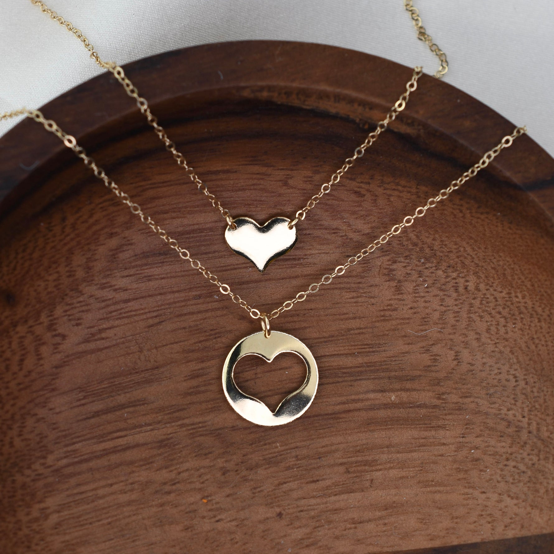 Mother Daughter Gift. Mother daughter 14K gold heart necklace set. Mother Gift. - Sash Jewelry