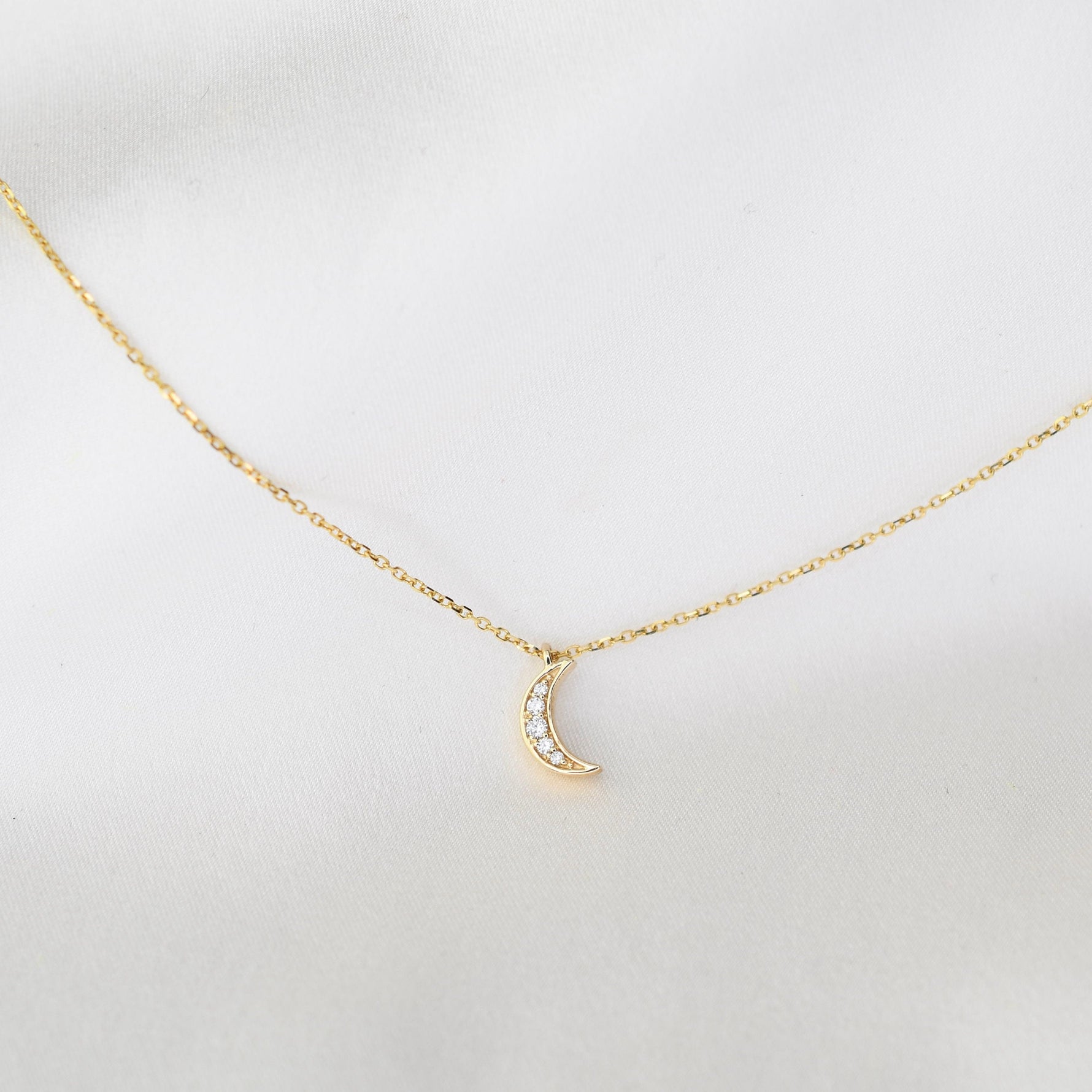 Celestial 14K gold moon necklace with fine cable chain