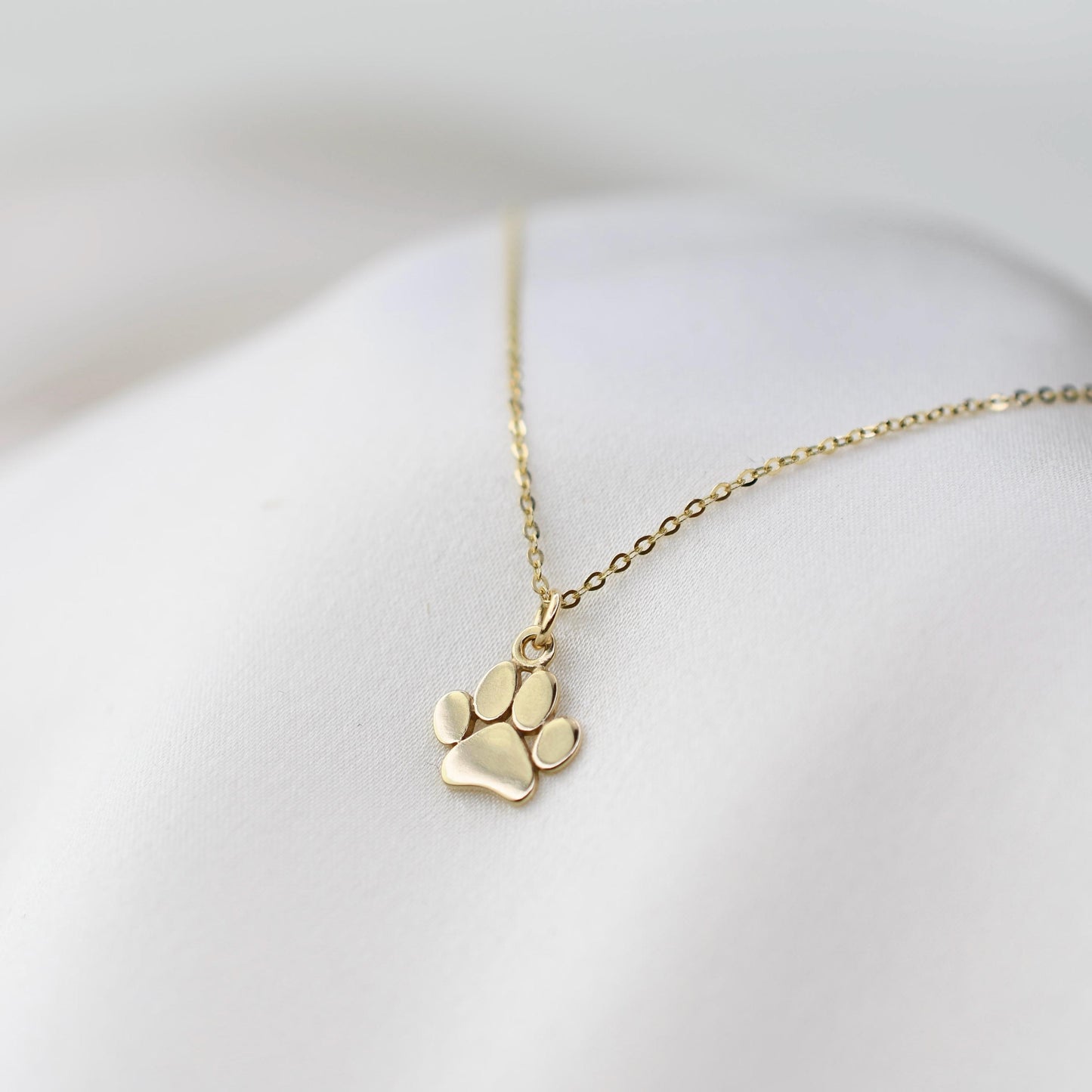 14K Gold Paw Charm Necklace for Dog Lovers