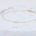 14K Solid Gold Anklet – Ultra Delicate Flat Cable Chain Anklet with Extension - Sash Jewelry