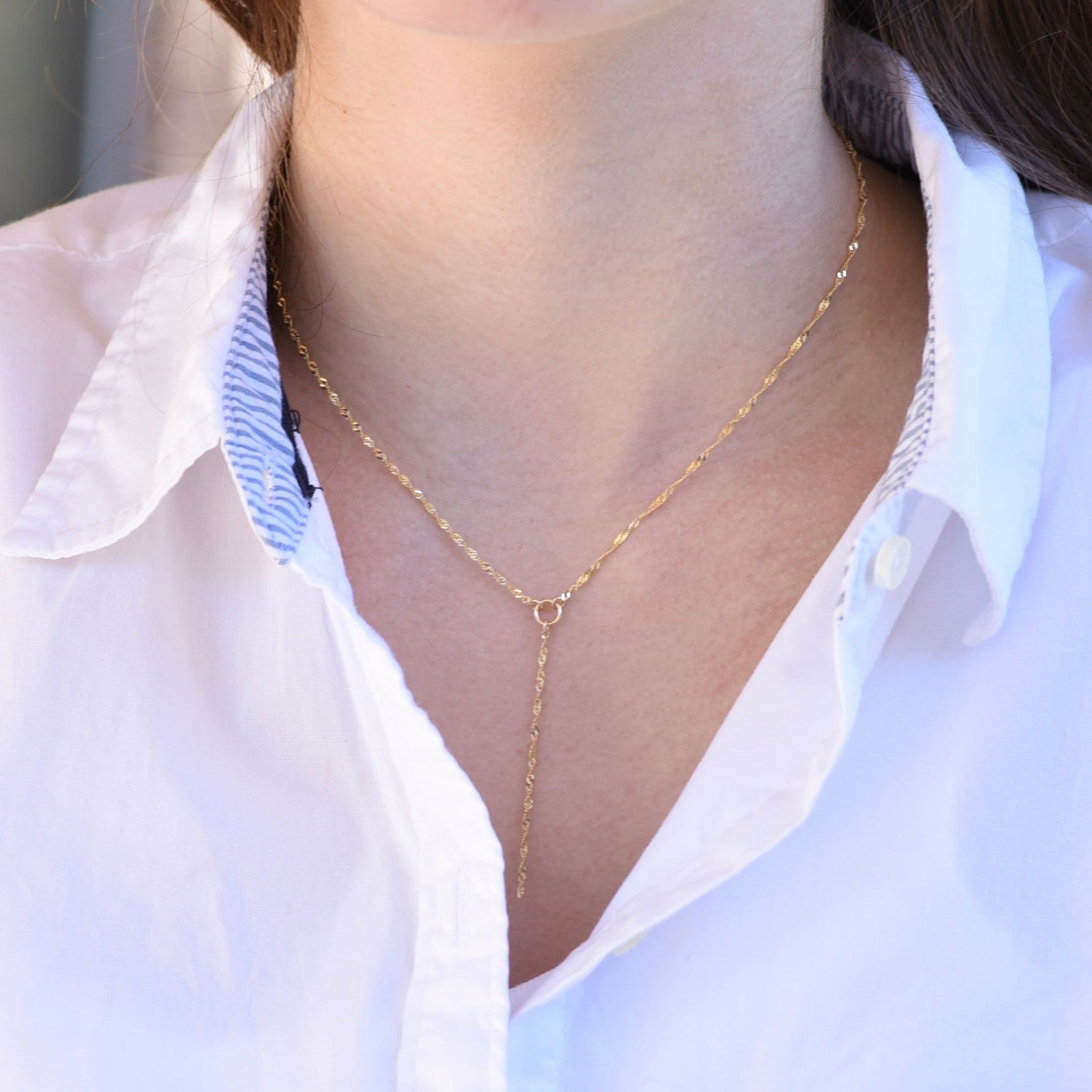 14k Gold Y Necklace. 14K sparkle chain necklace. 14k delicate y necklace. - Sash Jewelry