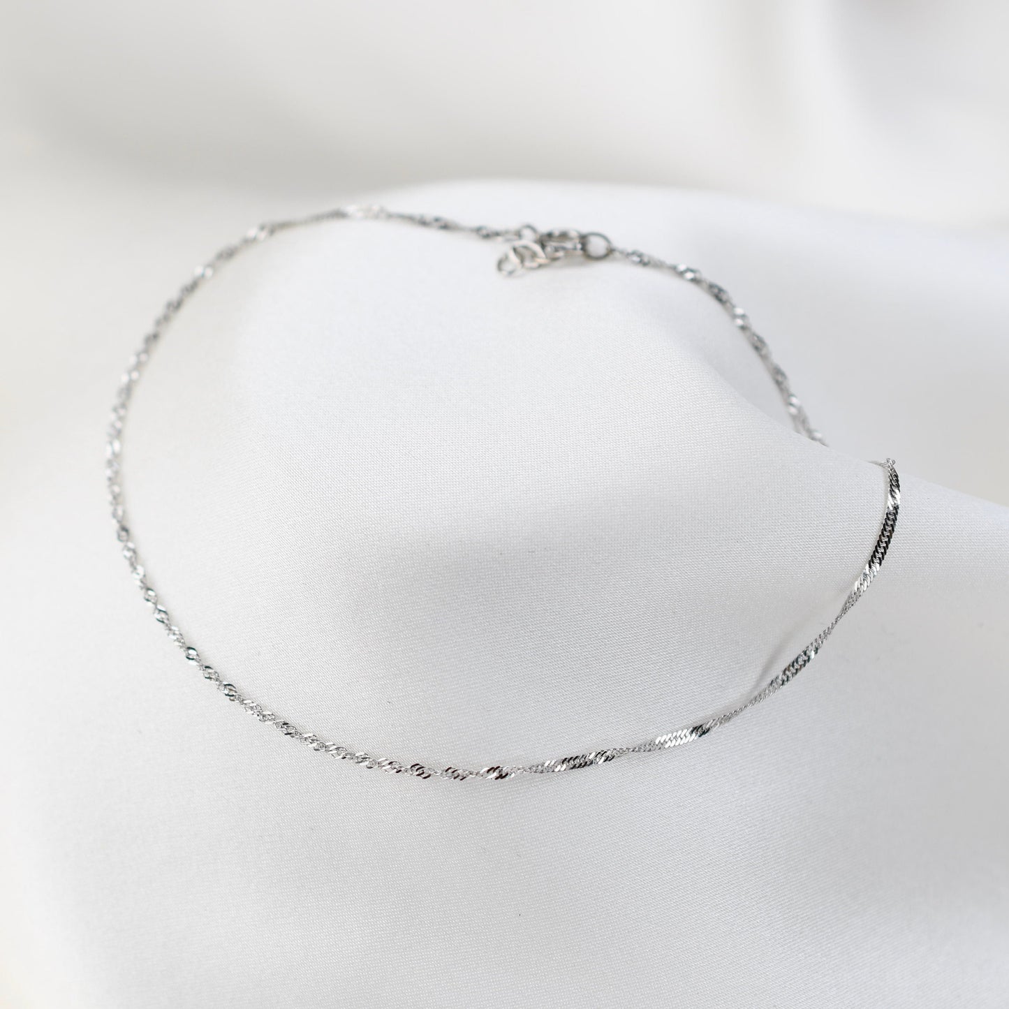 14K White Gold Anklet: Delicate Chain Ankle Bracelet