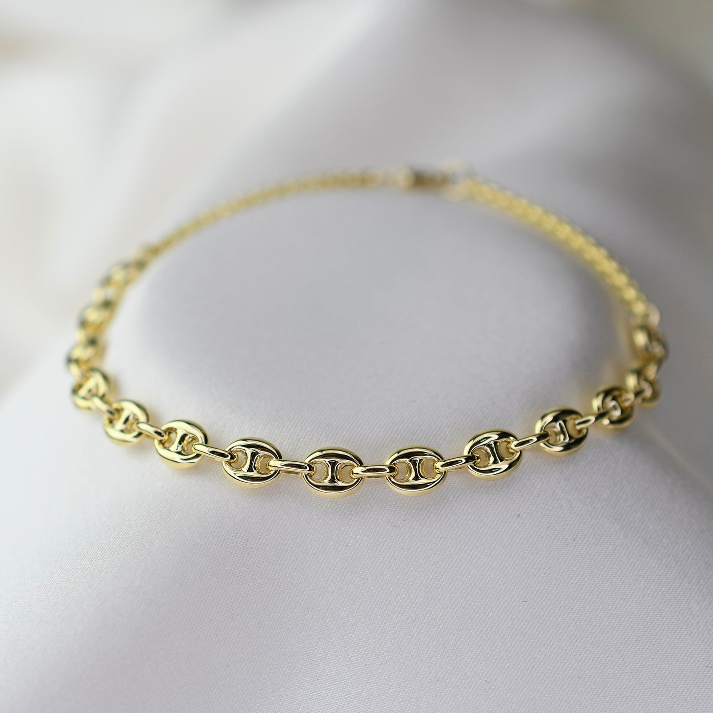 14K Gold Puffed Anchor Chain Bracelet