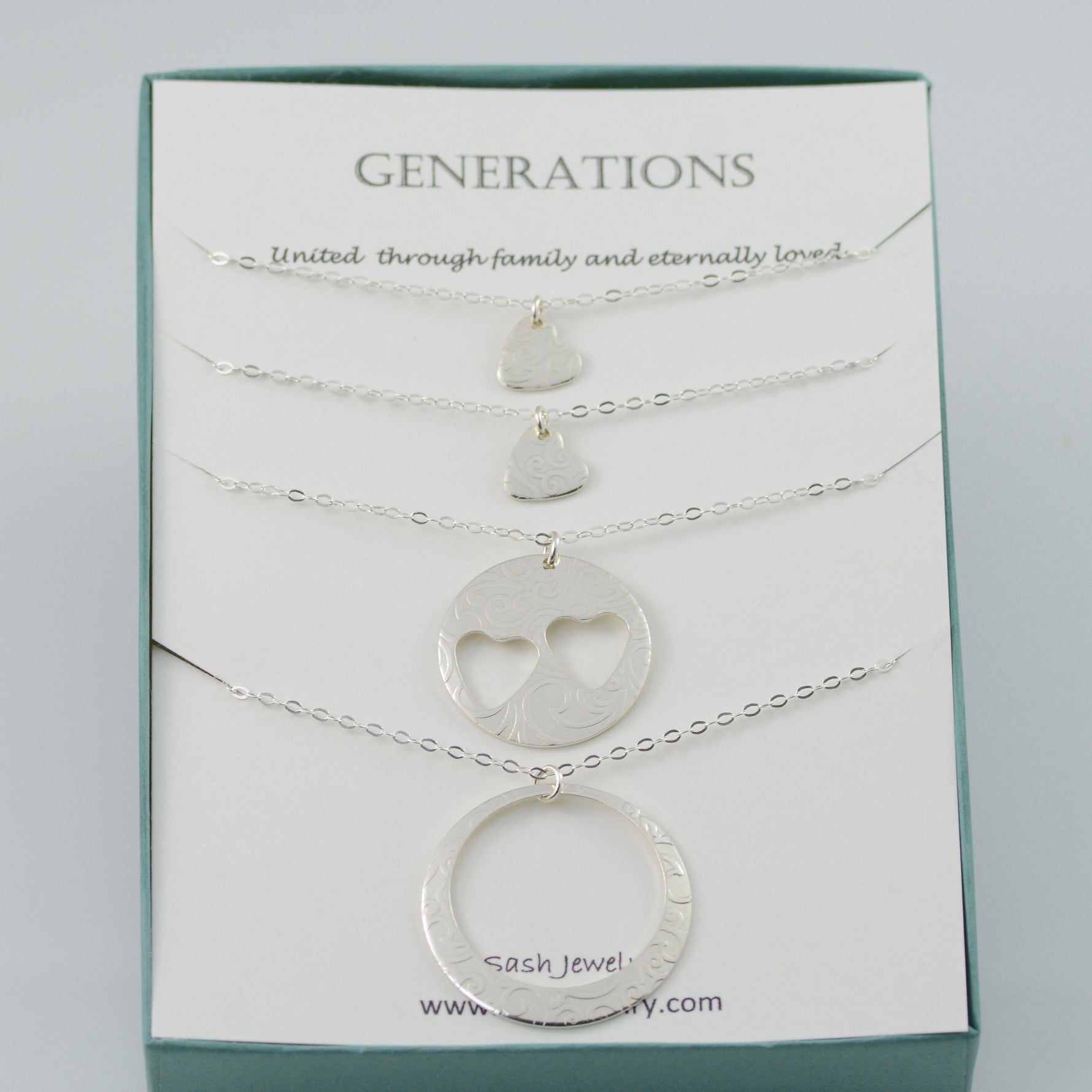 Generations Necklace Set (Grandmother Mother Two Granddaughters) – 4 Necklace Set