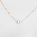 14K Gold Delicate Pearl Necklace: Floating Pearl Choker - Sash Jewelry