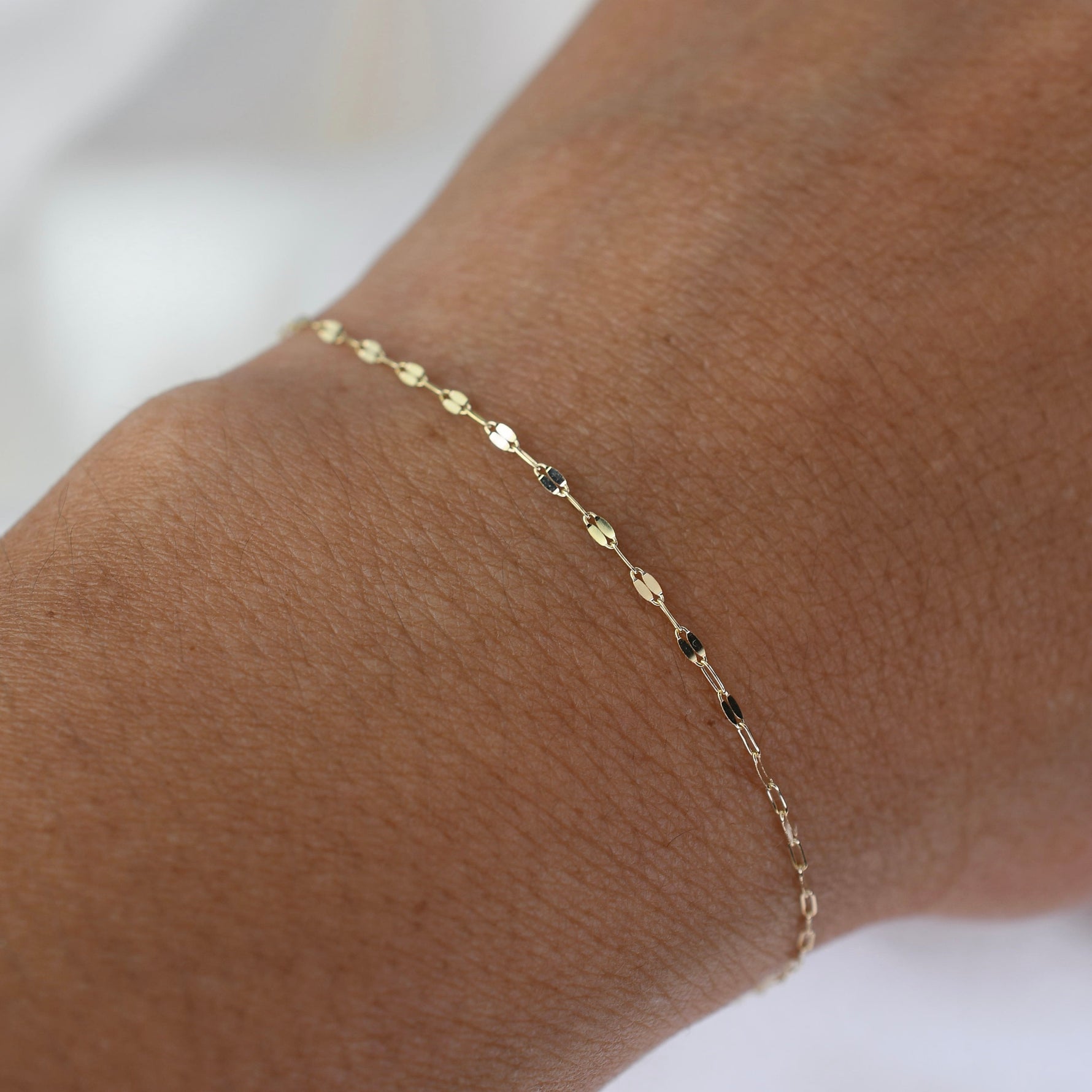 14K Solid Gold Dapped Link & Drawn Cable Chain Bracelet - Sash Jewelry