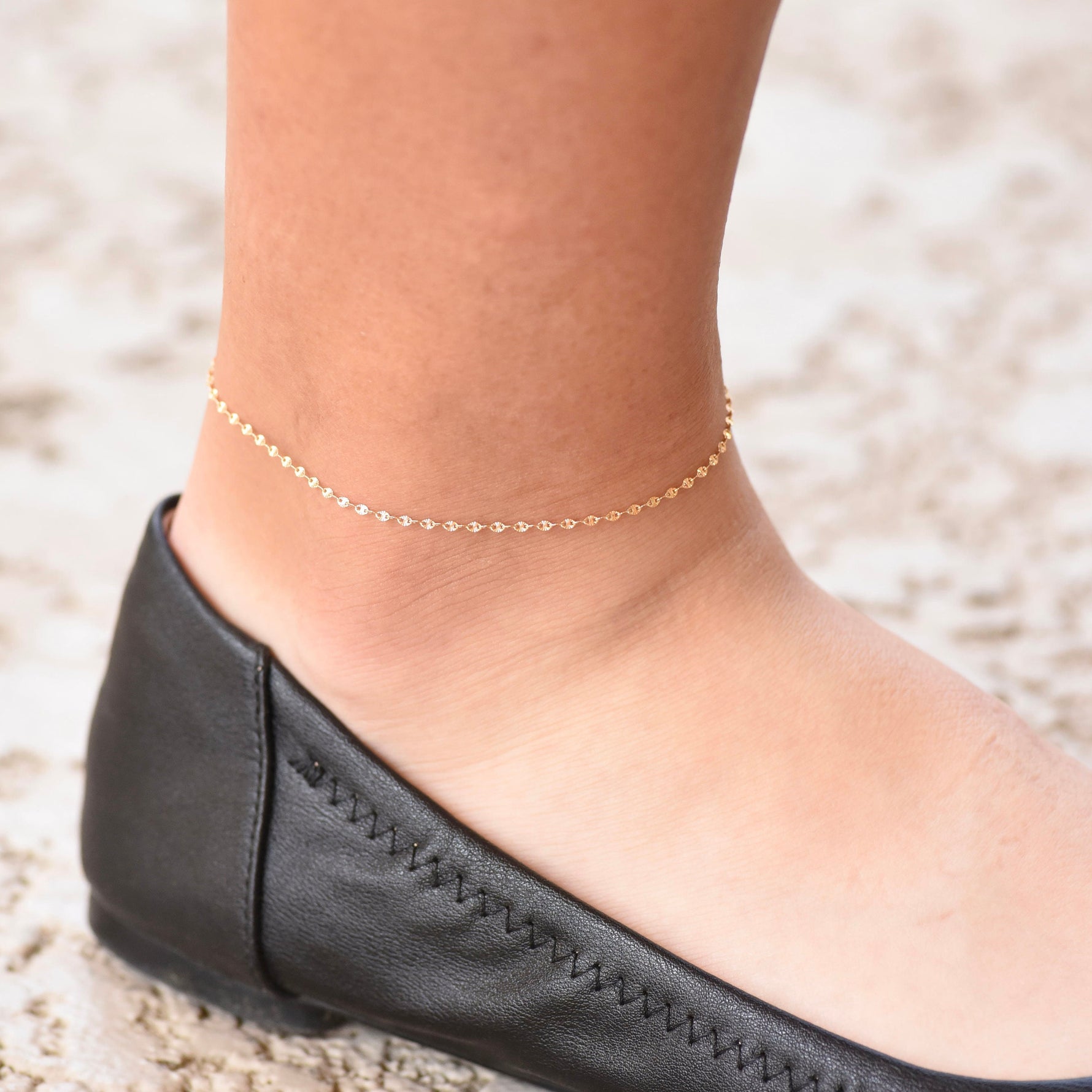 14K Gold Patterned Chain Anklet - Sash Jewelry