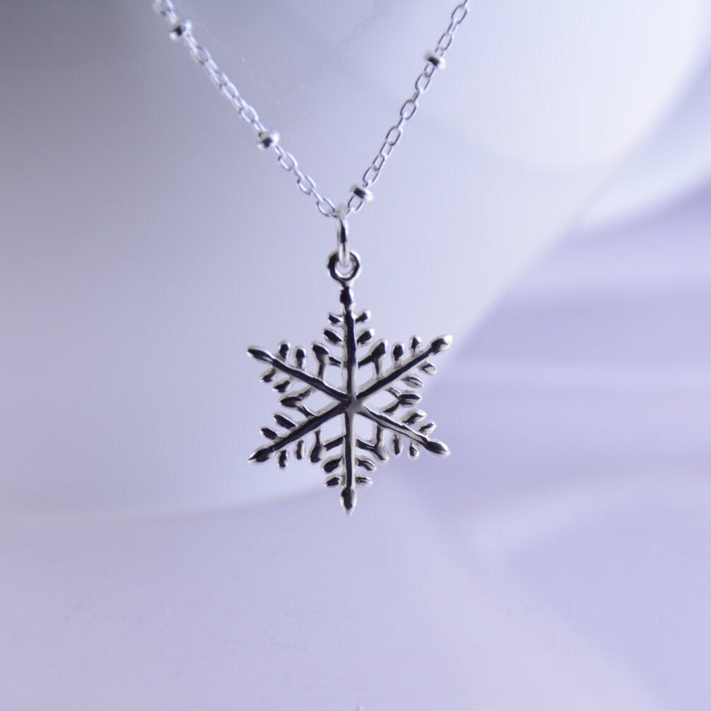 Snowflake necklace, Sterling silver snowflake pendant - Sash Jewelry