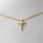 14K Solid Gold Floating Cross Necklace: Minimalist Curb Chain - Sash Jewelry